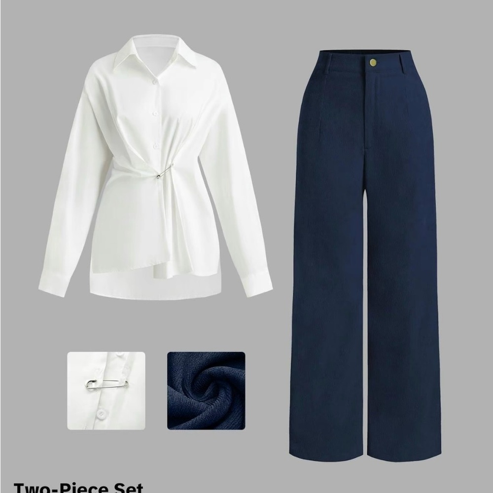 Elegant Navy and White Two-Piece Set
